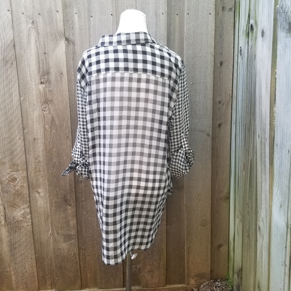 Euc! Checkered gingham button down tunic blouse - Picture 5 of 8